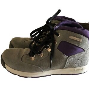 Timberland Hiking Boots Gray Suede Leather Purple Youth Size 5 4991R